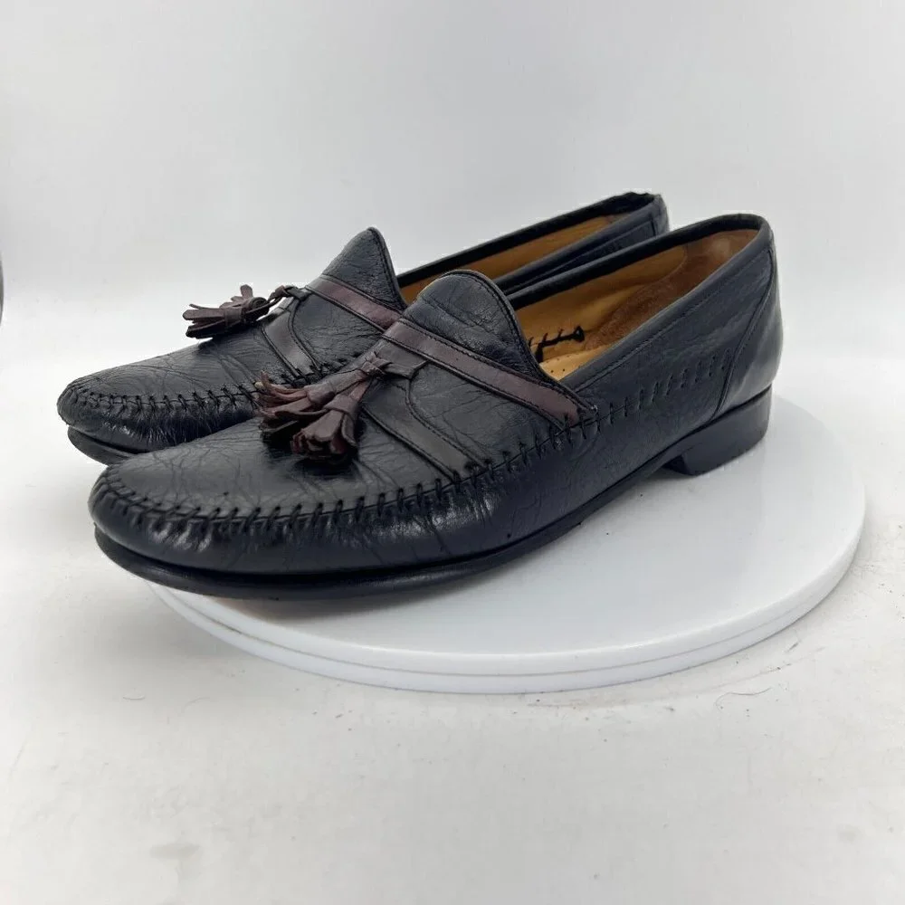 Mezlan Rodeo Men Size 9.5 M Fringe Tassel Loafer Dress Shoes Black Leather